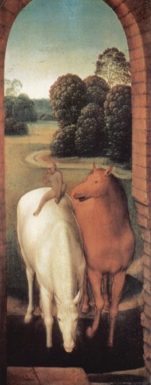 Allegorischen Darstellung zweier Pferde und eines Affen
