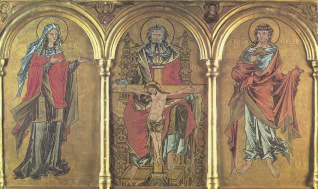  Altarretabel der Wiesenkirche in Soest, Gnadenstuhl mit Maria und Johannes, Gesamtansicht, Szene von links