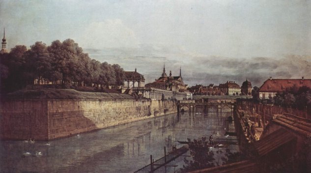  Ansicht von Dresden, Der alte Wassergraben des Zwingers, von der Orangerie Richtung Stadt aus gesehen
