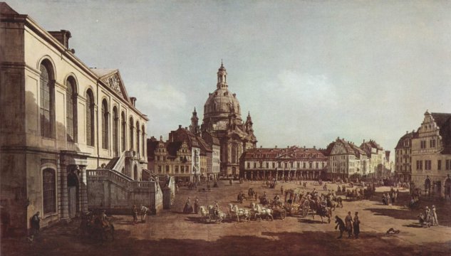  Ansicht von Dresden, Der Neumarkt in Dresden vom Jüdischen Friedhof aus, mit Frauenkirche und Altstädter Wache
