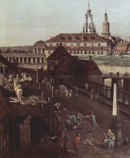  Ansicht von Dresden, Die Festungswerke in Dresden, Festungsgraben mit Brücke zwischen Wilschen Tor und Postmeilensäule, Detail
