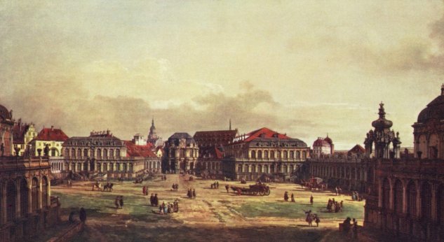  Ansicht von Dresden, Zwingerhof in Dresden, von den Festungswerken aus gesehen
