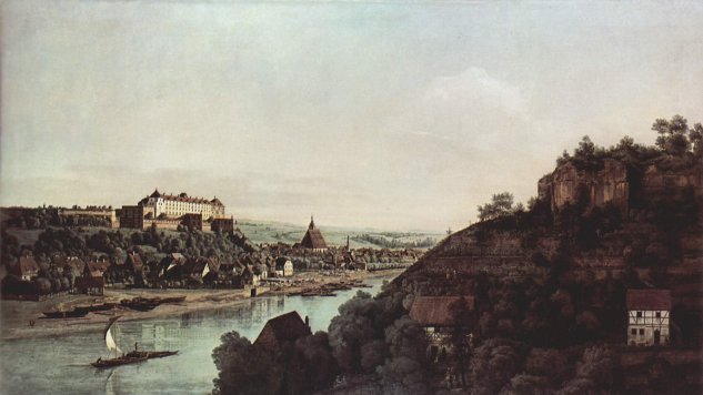  Ansicht von Pirna, Pirna von den Weinbergen bei Prosta aus, mit Festung Sonnenstein
