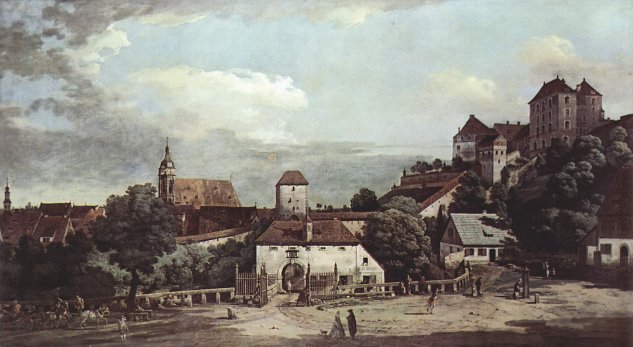  Ansicht von Pirna, Pirna von der Südseite aus gesehen, mit Befestigungsanlagen und Obertor (Stadttor) sowie Festung Sonnenstein
