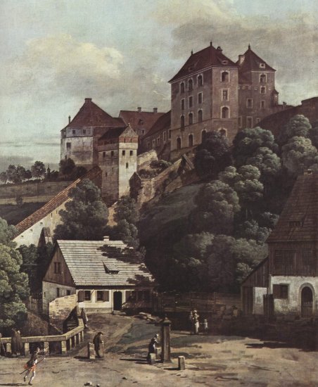  Ansicht von Pirna, Pirna von der Südseite aus gesehen, mit Befestigungsanlagen und Obertor (Stadttor) sowie Festung Sonnenstein, Detail
