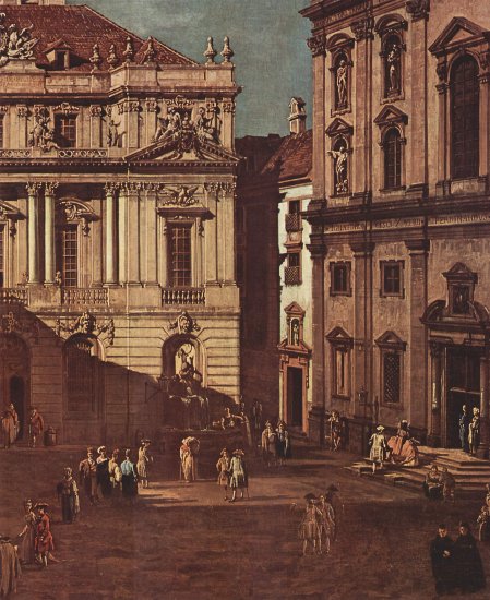  Ansicht von Wien, Platz vor der Universität, von Südost aus gesehen, mit der großen Aula der Universität und Jesuitenkirche, Detail
