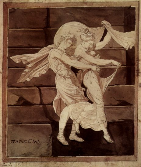  Aphrodite führt Paris zum Duell mit Menelaos
