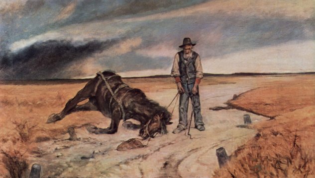  Bauer mit zusammengebrochenem Pferd
