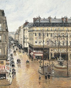 Calle Saint- Honoré por la tarde. Efecto de lluvia. 1897. Camille Pissarro. Propiedad del Museo Thyssen- Bornemisza, fue reclamada por la familia judía Cassirer