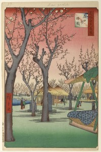 Jardín de ciruelos en Kamada de la serie Cien famosas vistas de Edo. 1857. Utagawa Hiroshige