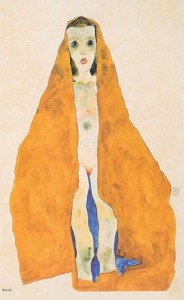 Niña desnuda en tela ocre. 1911. Egon Schiele