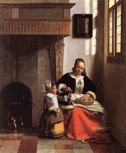 Madre e hija pelando manzanas. Hacia 1663. Pieter de Hooch