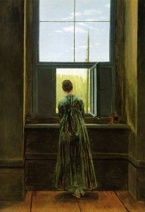 Mujer mirando por la ventana de su estudio. 1822. Caspar David  Friedrich