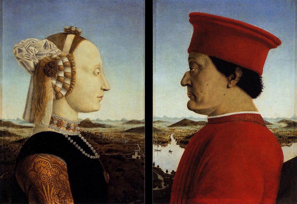 Retrato de Federico de Montefeltro y su esposa Battista Sforza (1472), Piero della Francesca.