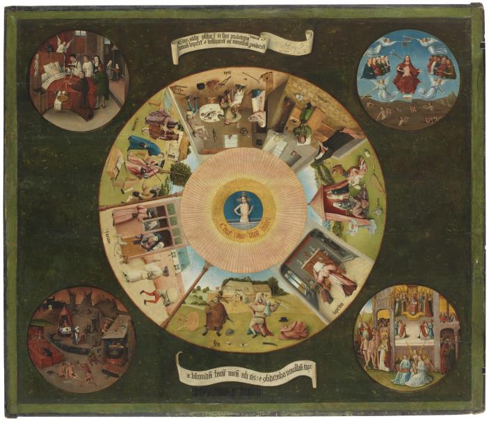 Mesa de los Pecados Capitales (1505 - 1510) Óleo sobre tabla de madera de chopo, 119,5 x 139,5 cm