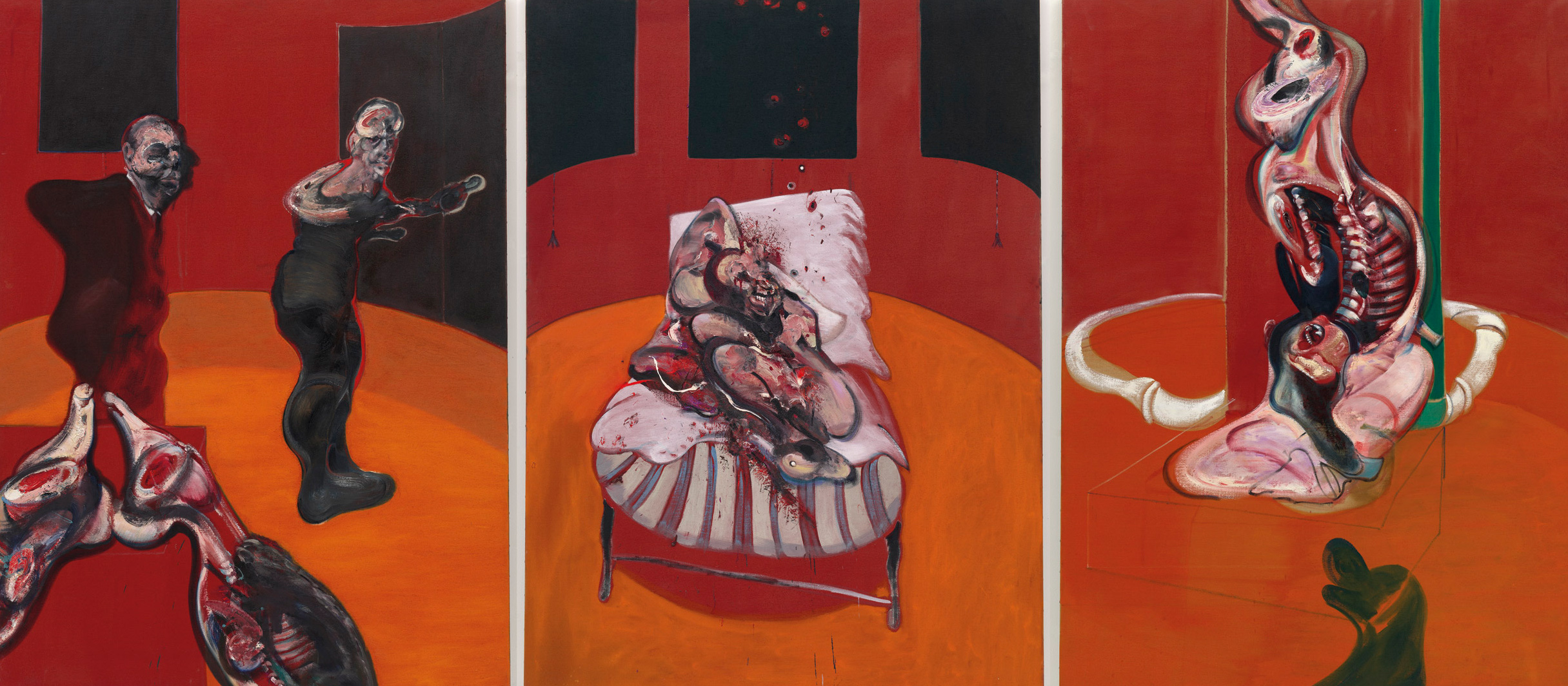 Francis Bacon Tres estudios para una crucifixión (Three Studies for a Crucifixion), marzo, 1962 Óleo con arena sobre lienzo, tres paneles 198,1 x 144,8 cm cada uno Solomon R. Guggenheim Museum, Nueva York, 64.1700 © The Estate of Francis Bacon. All rights reserved. DACS/VEGAP. Bilbao, 2015