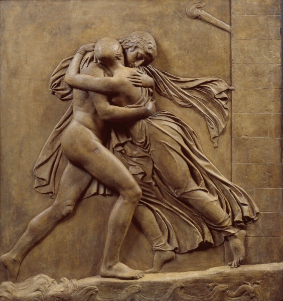 John Gibson RA, The Meeting of Hero and Leander, ca. 1842. Bequeathed by John Gibson RA, 1866. Plaster relief. 116.0 x 109.0 x 16.0 cm. © Royal Academy of Arts, London.