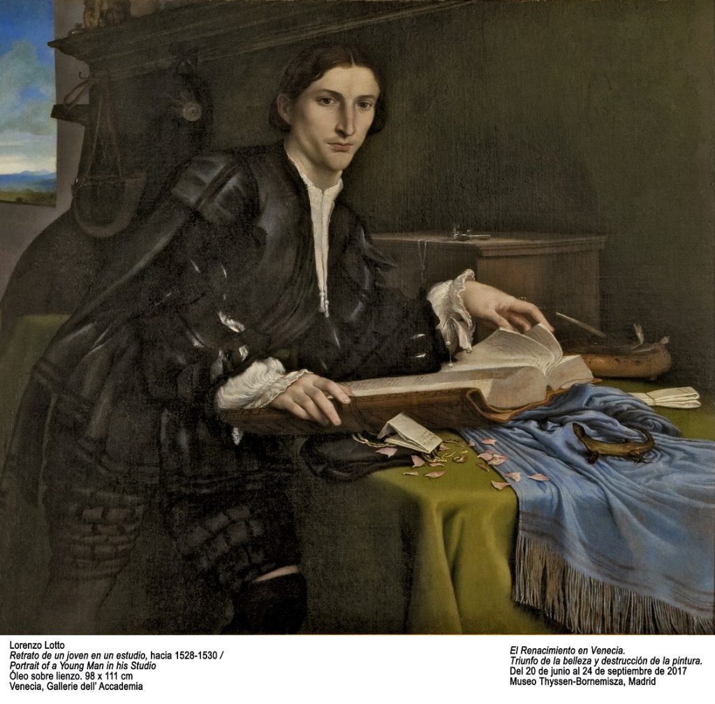 Retrato de un joven en su estudio de Lorenzo Lotto. Galería de la Academia. Venecia.