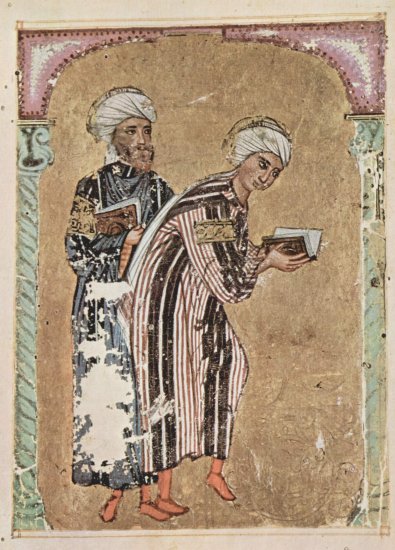  De Materia Medica (Das Kräuterbuch) des Dioskurides, arabische Manuskriptabschrift des griechischen Textes, linke Titelblattseite, Szene