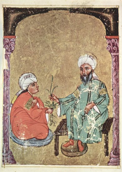  De Materia Medica (Das Kräuterbuch) des Dioskurides, arabische Manuskriptabschrift des griechischen Textes, Szene