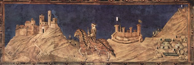  Der siegreiche Feldherr Guiddo Riccio da Fogliano, Fresko im Palazzo Pubblico in Siena
