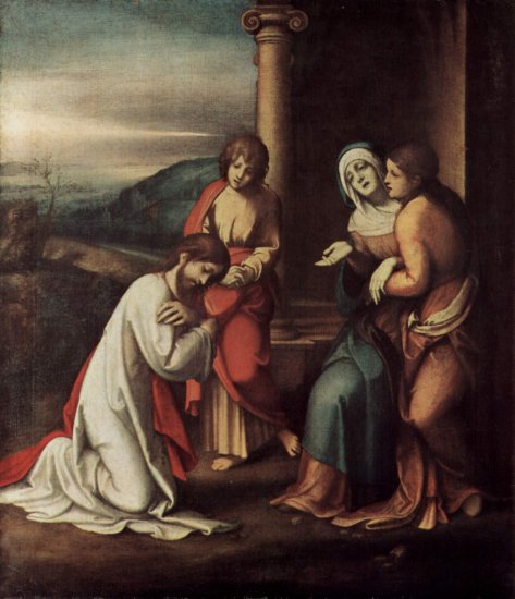 Despedida de Cristo de María, con María y Marta, las hermanas de Lázaro