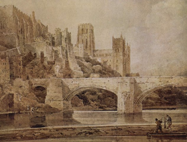  Die Kathedrale von Durham und die Brücke, vom Fluß Wear aus gesehen
