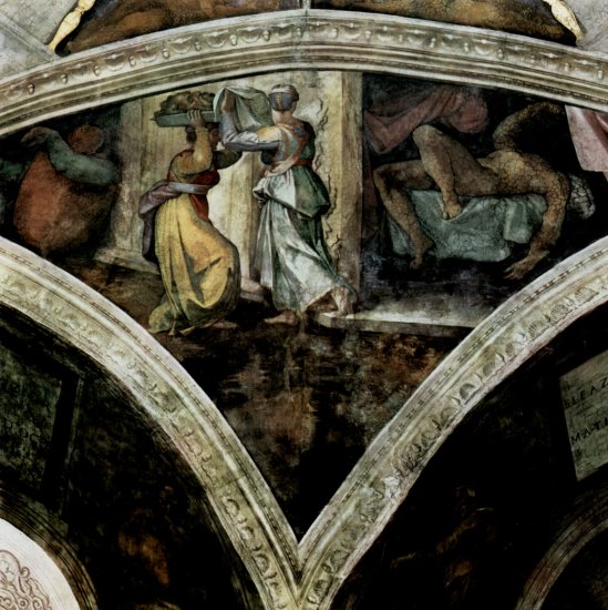 Bóveda de la Capilla Sixtina, fresco, historias del Génesis, escena en la luneta