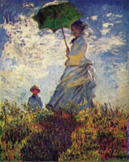 Camille Monet e hijo Jean en una colina