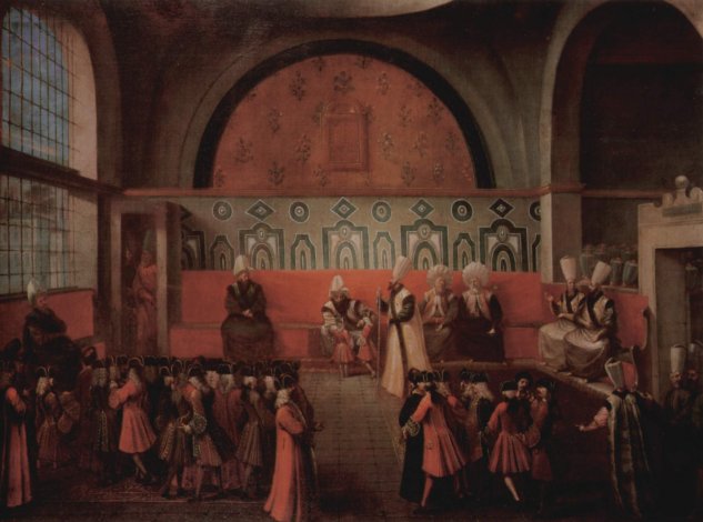  Die Kinder des Vicomte d'Andrezel, französischer Botschafter an der Hohen Pforte, werden dem Großwesir Ibrahim Pasha vorgestellt, 10. Oktober 1724
