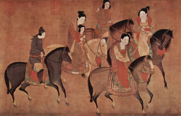  Die vornehme Dame Kuo-kuo und ihre Schwestern reiten aus
