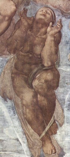 Juicio Final, fresco en el muro del altar de la Capilla Sixtina, detalle