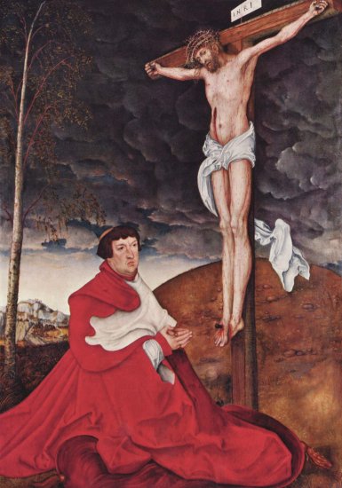  Kreuzigung mit knienendem Kardinal Albrecht von Brandenburg (Porträt)
