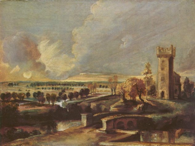  Landschaft mit dem Turm des Schlosses Steen
