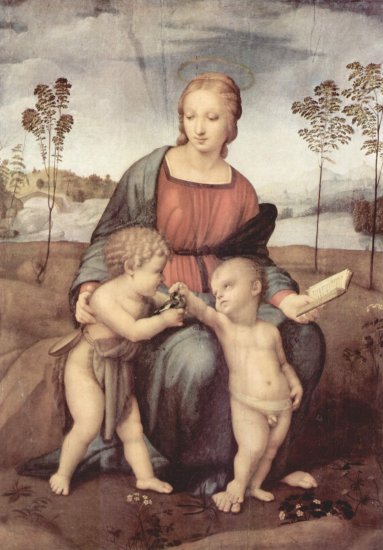 Madonna del jilguero, escena