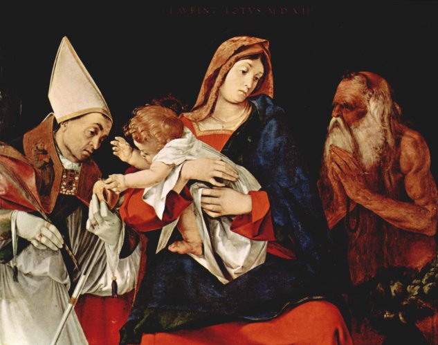 Madonna mit einem Hl. Bischof und Hl. Onuphrius

