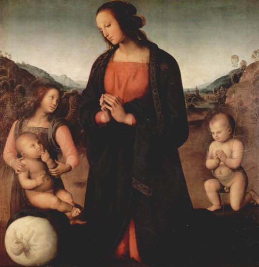  Maria, das Christuskind anbetend, mit Johannes dem Täufer und einem Engel (Madonna des Sacco)
