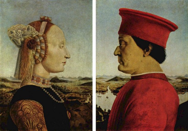  Porträt des Federigo di Montefeltro und seine Gemahlin Battista Sforza
