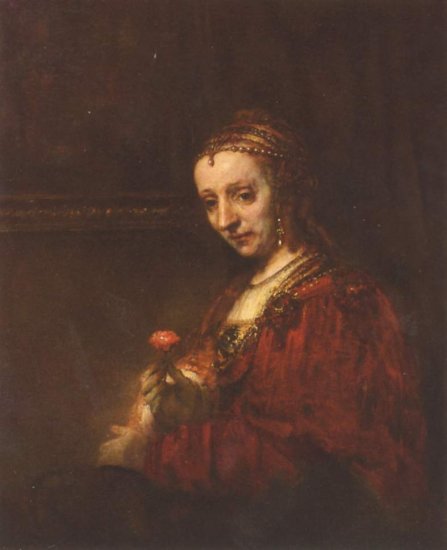Retrato de una mujer con clavel rojo