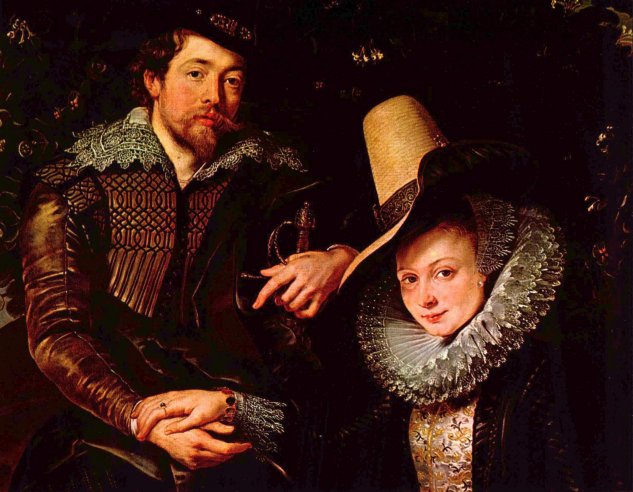  Selbstporträt des Malers mit seiner Frau Isabella Brant in der Geißblattlaube, Detail
