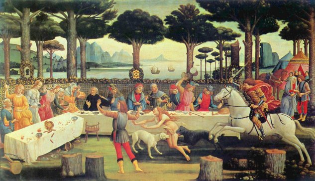 Serie de cuatro cuadros inspirados en el "Decamerón" de Boccaccio, "banquete de Nastagio degli Onesti", escena