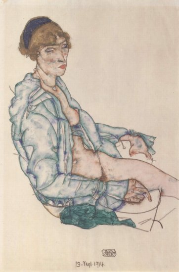  Sitzende Frau mit blauem Haarband
