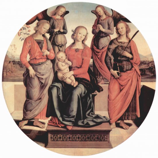  Thronende Madonna mit zwei Engeln, Hl. Rosa und Hl. Katharina von Alexandrien, Tondo
