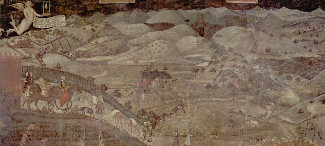  Freskenzyklus »Allegorien der guten und der schlechten Regierung« im Ratssaal der Neun, Palazzo Pubblico in Siena, Szene