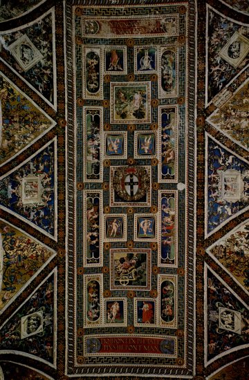  Freskenzyklus zu Leben und Taten des Enea Silvio Piccolomini, Papst Pius II. in der Dombibliothek zu Siena, Deckenfresko, Detail
