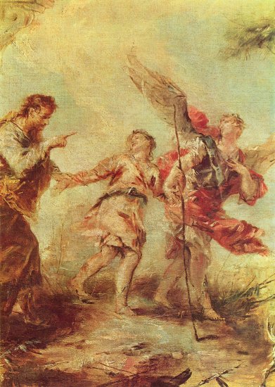  Gemälde in der Chiesa dell'Agnello Raffaele in Venedig zur Geschichte des Tobias, Szene