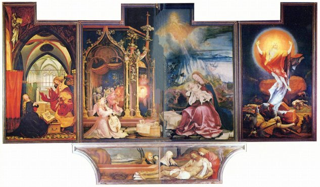  Isenheimer Altar, ehemals Hauptaltar des Antoniterklosters in Isenheim/Elsaß, zweite Schauseite, linker Flügel, Szene