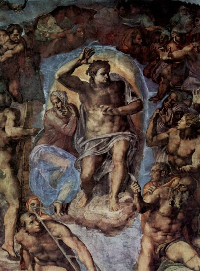 Juicio Final, fresco en el muro del altar de la Capilla Sixtina, detalle