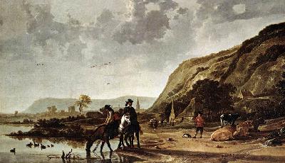 Large River Landscape With Horsemen