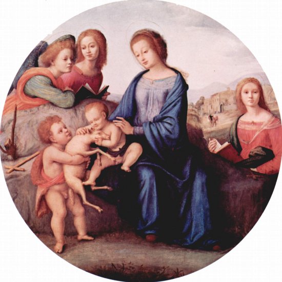  Madonna mit Johannes dem Täufer, Hl. Margaretha und Engeln, Tondo
